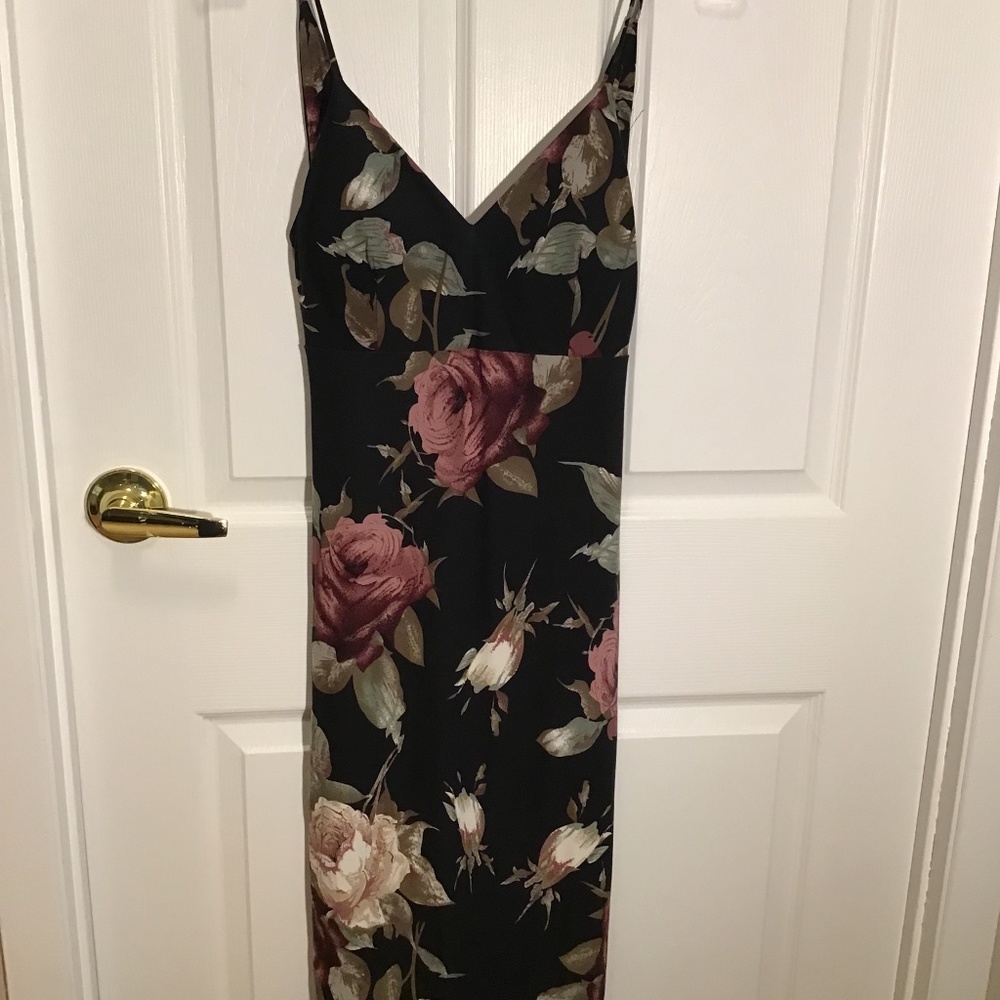 Lovely Day Black Floral Slip Dress with Rose Print